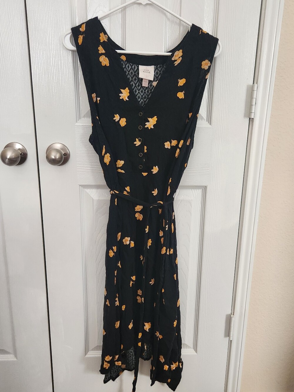 Knox Rose Black Midi Dress with Yellow Floral Print